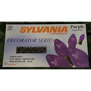 Sylvania 25’ Halloween Christmas Lights Set C7 Transparent Purple 25 Count